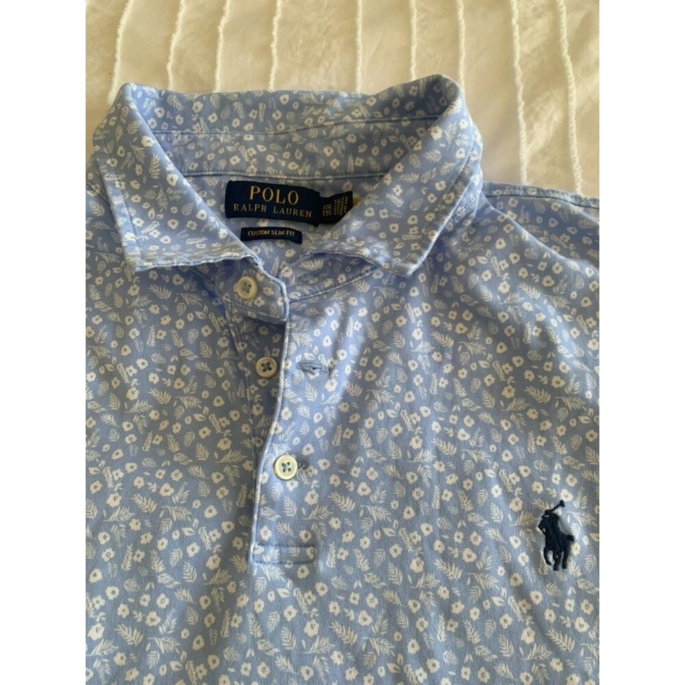 Ralph Lauren Polo Golf Shirt Mens XXL Blue Floral Print Preppy Designer Pony